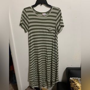 White and Green gingham striped dress- LULAROE- Sz M
